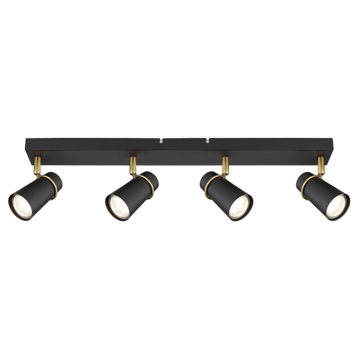 ADJUSTABLE GU10 BLACK & GOLD 4 LIGHT SPOT LIGHT