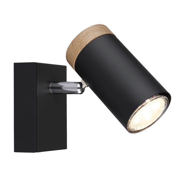 ADJUSTABLE GU10 BLACK & WOOD LOOK 1 LIGHT SPOTLIGHT