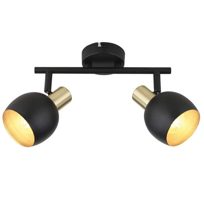 BLACK AND GOLD DOME SHAPE 2 LIGHT SPOTLIGHT