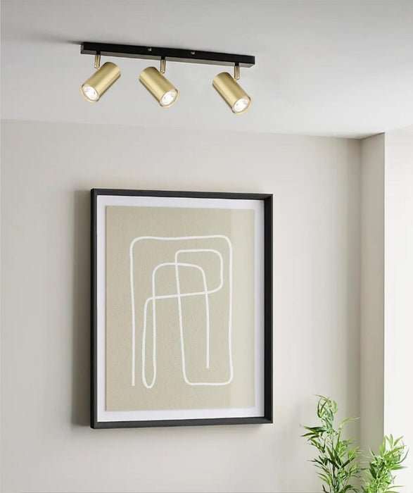BLACK & GOLD ADJUSTABLE 3 LIGHT GU10 SPOT LIGHT