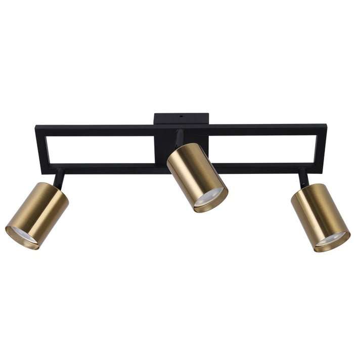 BLACK & GOLD ADJUSTABLE GU10 3 LIGHT SPOTLIGHT
