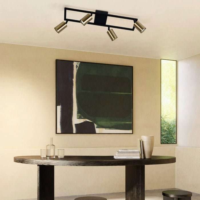 BLACK & GOLD ADJUSTABLE GU10 4 LIGHT SPOTLIGHT