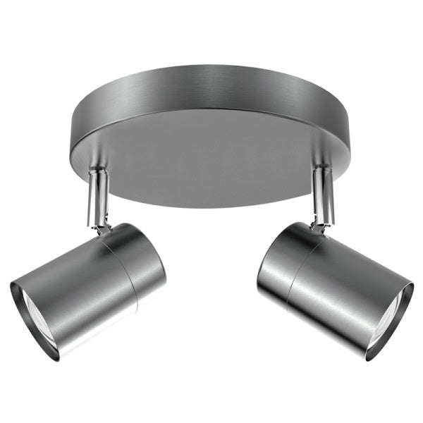 SATIN CHROME ADJUSTABLE GU10 2 LIGHT SPOTLIGHT