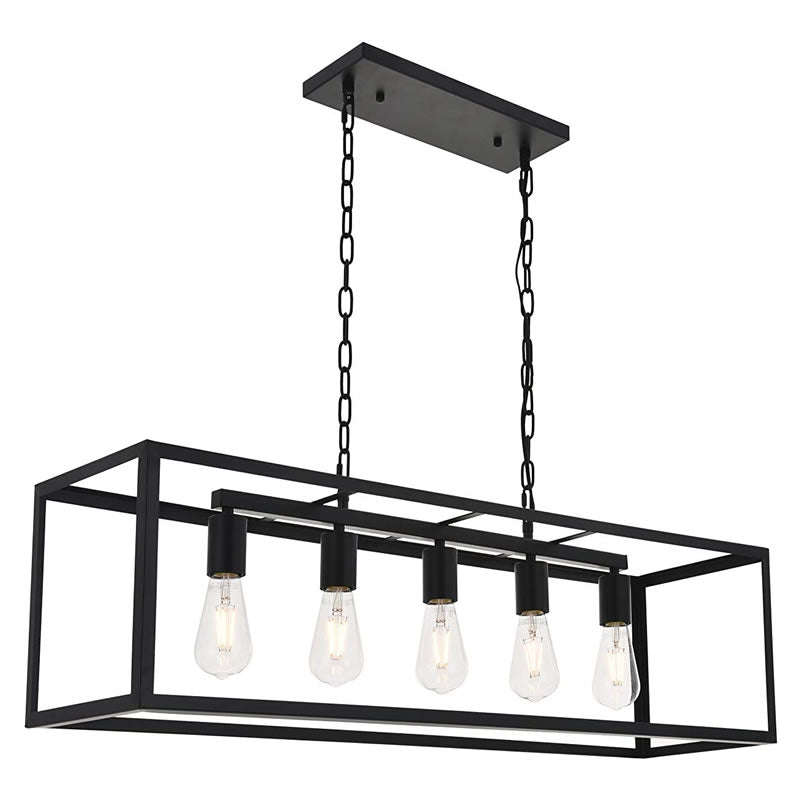 Industrial Steampunk Style Black 5 Way Caged Ceiling Pendant Light-07315