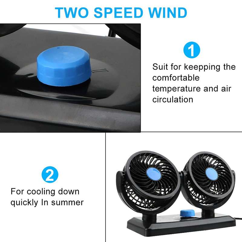 Dual Head Cigarette Lighter Powered Car Fan PM-035