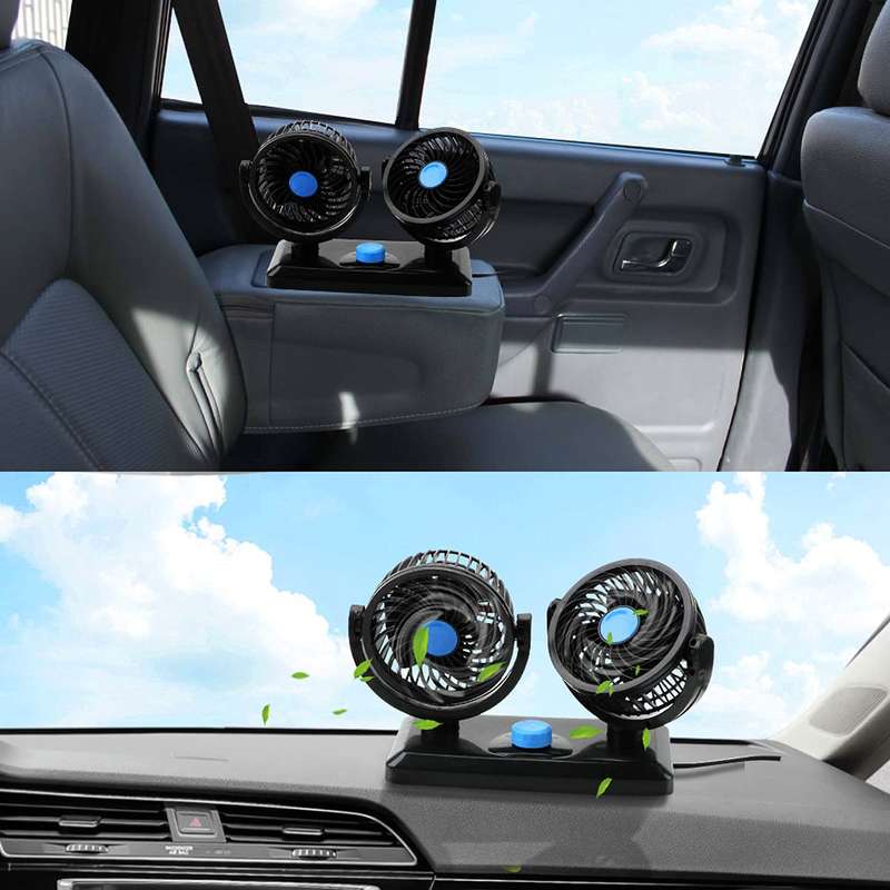 Dual Head Cigarette Lighter Powered Car Fan PM-035