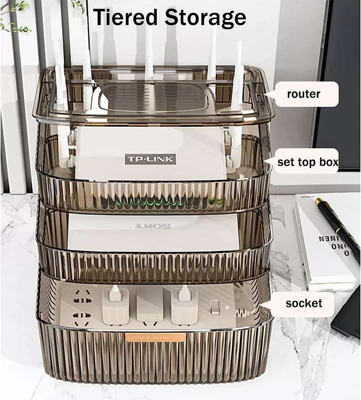 Multi-Purpose 3 Layer Organizer Wifi Router Storage Box JL-6692 BLACK