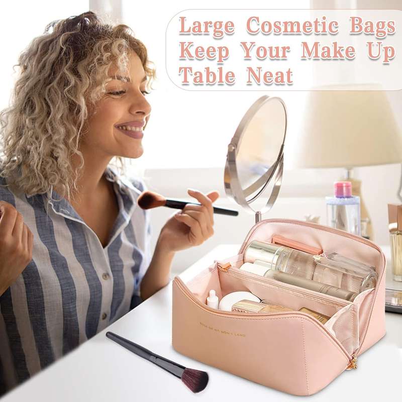 PU Leather Toiletry Bag Storage Organizer Zipper For Cosmetics RD-45 PINK
