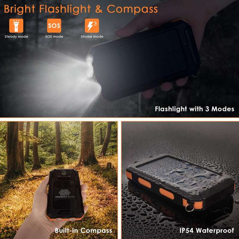 20000mAh Solar Powered Power Bank Flashlight With GPS PA-14