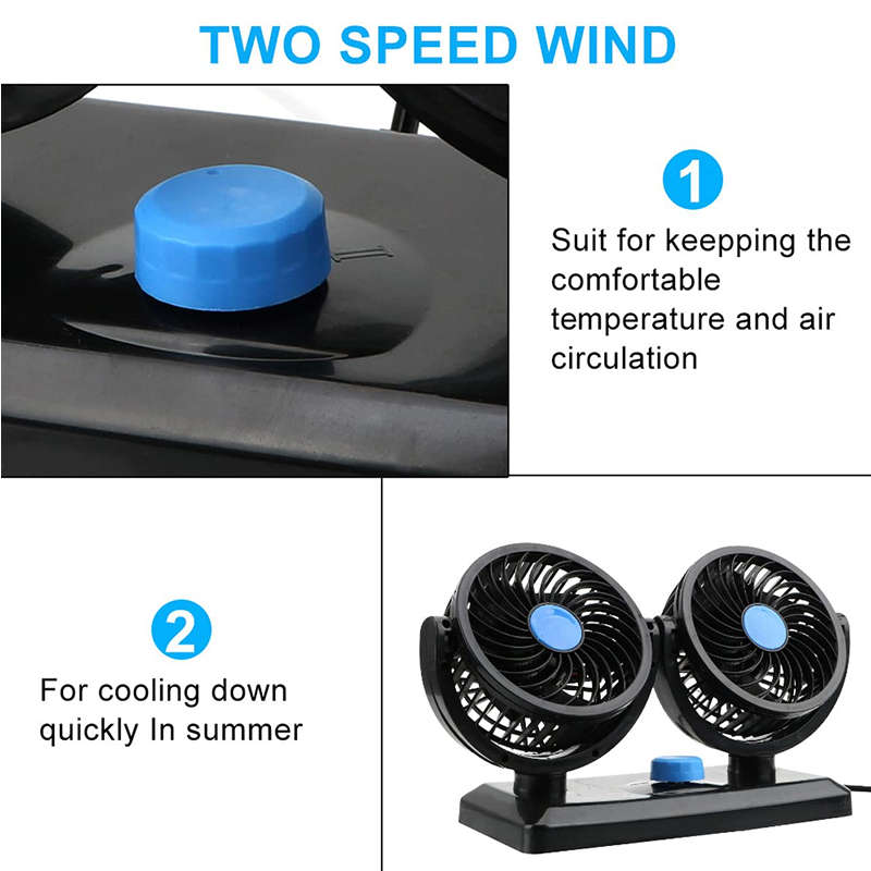 Dual Head Cigarette Lighter Powered Car Fan PM-035