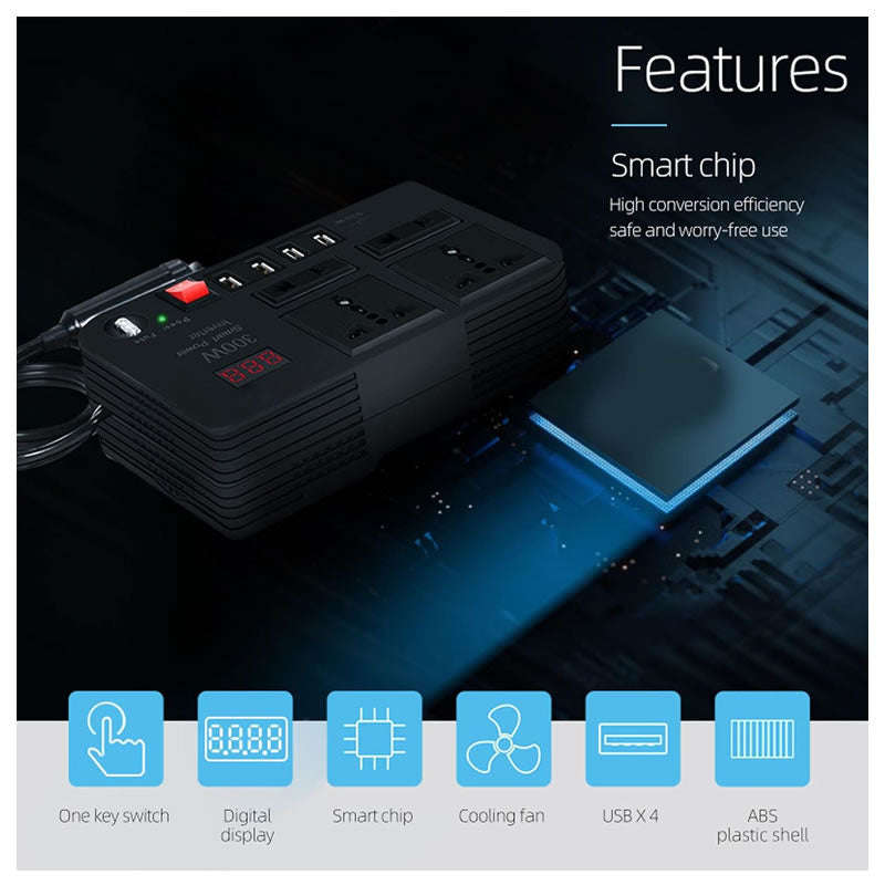 300W 12V-220V, 4.1A USB Output Multi Automotive Power Converter Inverter E8982