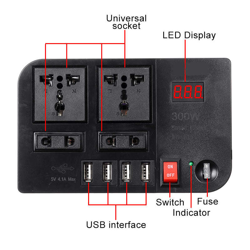 300W 12V-220V, 4.1A USB Output Multi Automotive Power Converter Inverter E8982