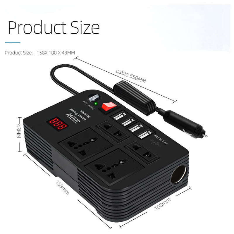 300W 12V-220V, 4.1A USB Output Multi Automotive Power Converter Inverter E8982