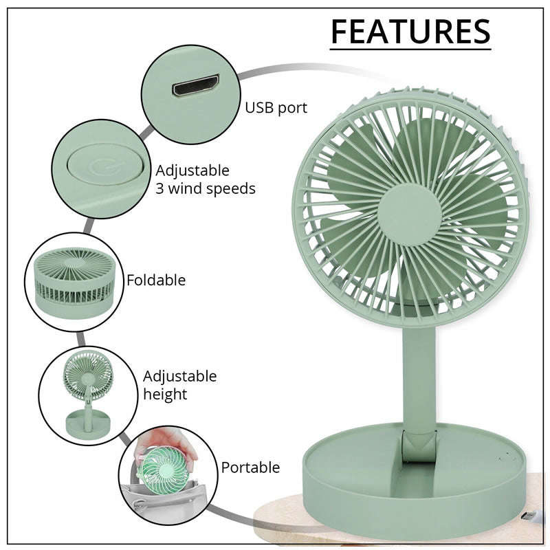 USB Rechargeable Folding Fan GREEN