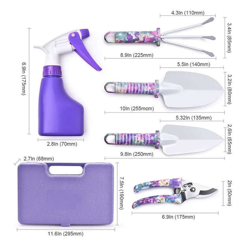 5-Piece Floral Printed Garden Pruning Tool Set -XF0901