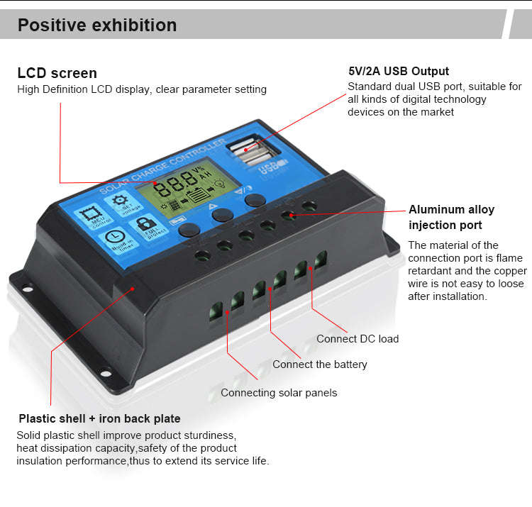 20A LCD Dual USB Solar Panel Battery Regulator Charge Controller XF0837