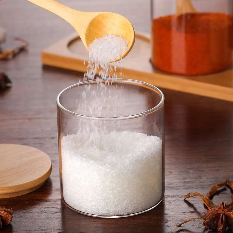 3-Transparent Glass Spice Jar Set With Wooden Lid And Spoon YM-KSC02