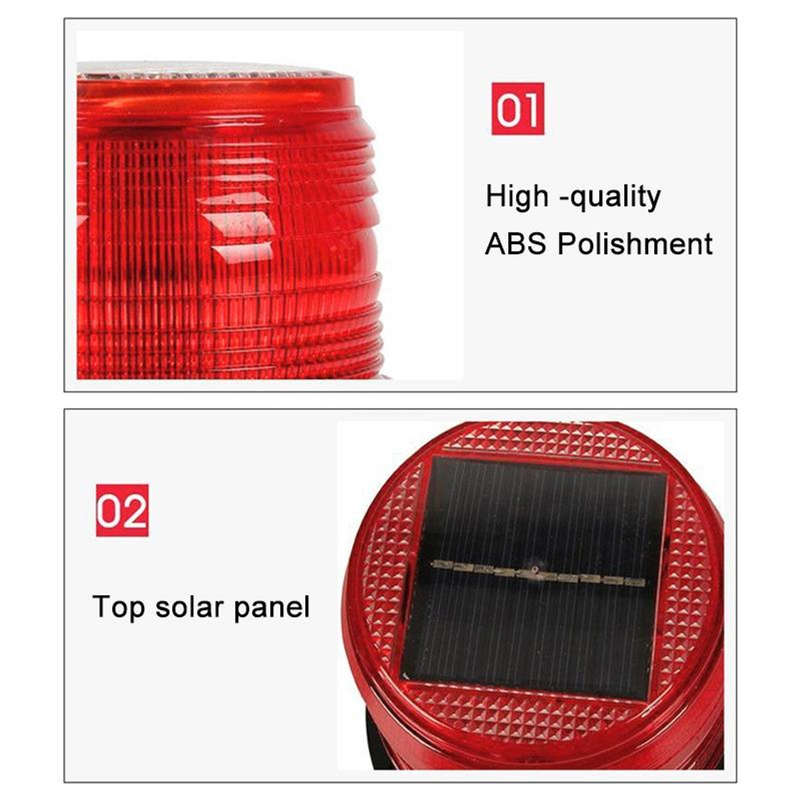 Solar Magnetic LED Strobe Warning Safety Flashing Light-RED