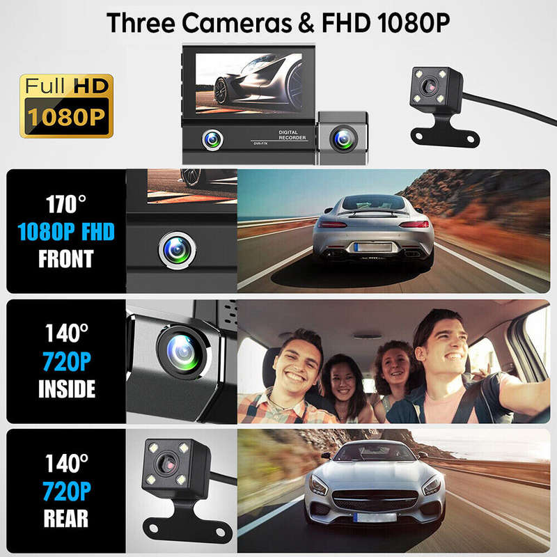 3 Camera Lens Car DVR Dash Cam 170 HD 1296P Night Vision NG-203