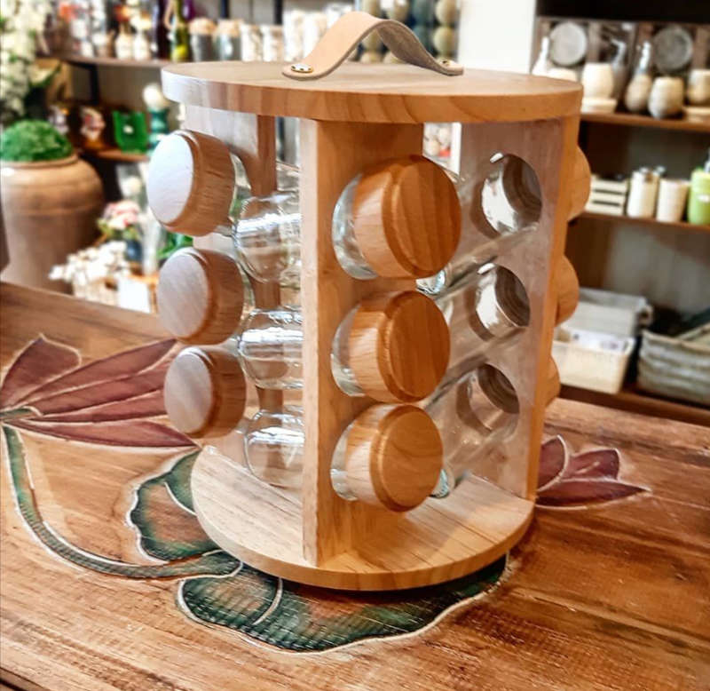 12 Jar Wooden Rotating Spice Rack Set TS-12MM