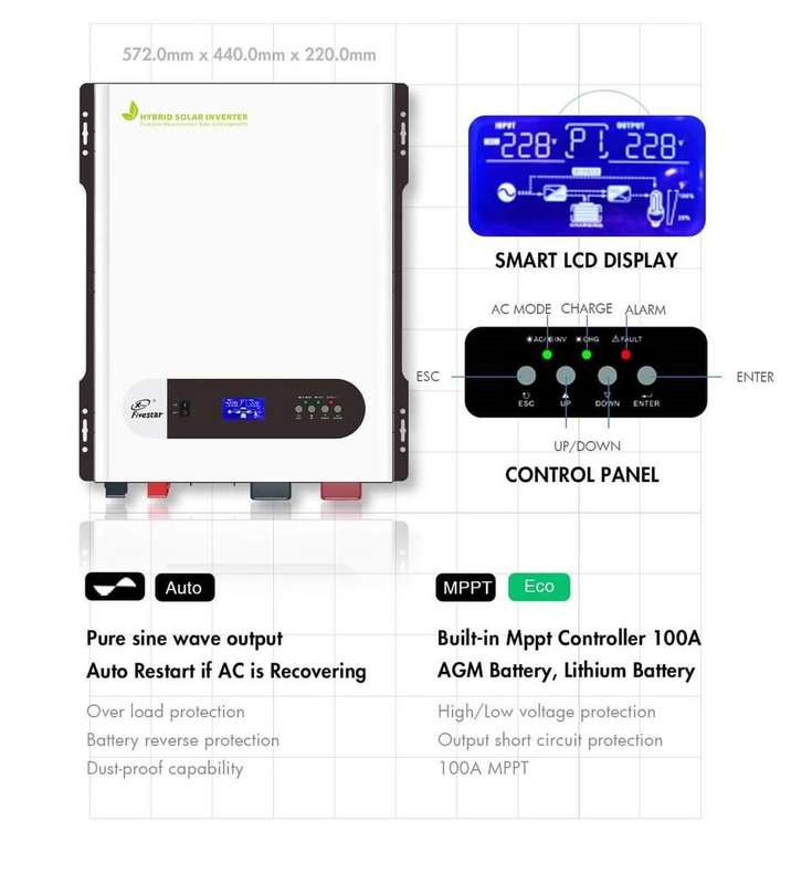 FIVESTAR 48V 10KVA 10KW Hybrid Solar Inverter MPPT WIFI COMPATIBLE