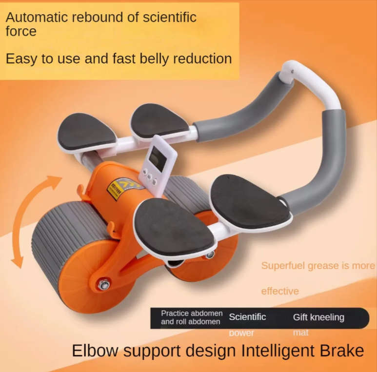 Automatic Rebound Two-Wheel Four-Elbow Support Ab Training Roller ZR-818 -ORANGE