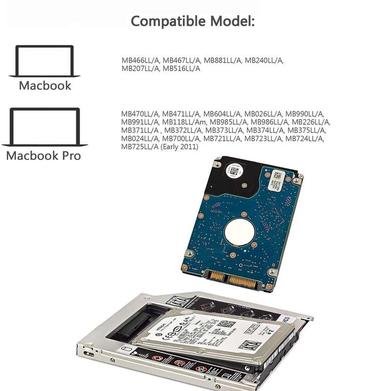 Universal SATA 2nd HDD HD SSD Enclosure Hard Drive Caddy Tray 12.7mm