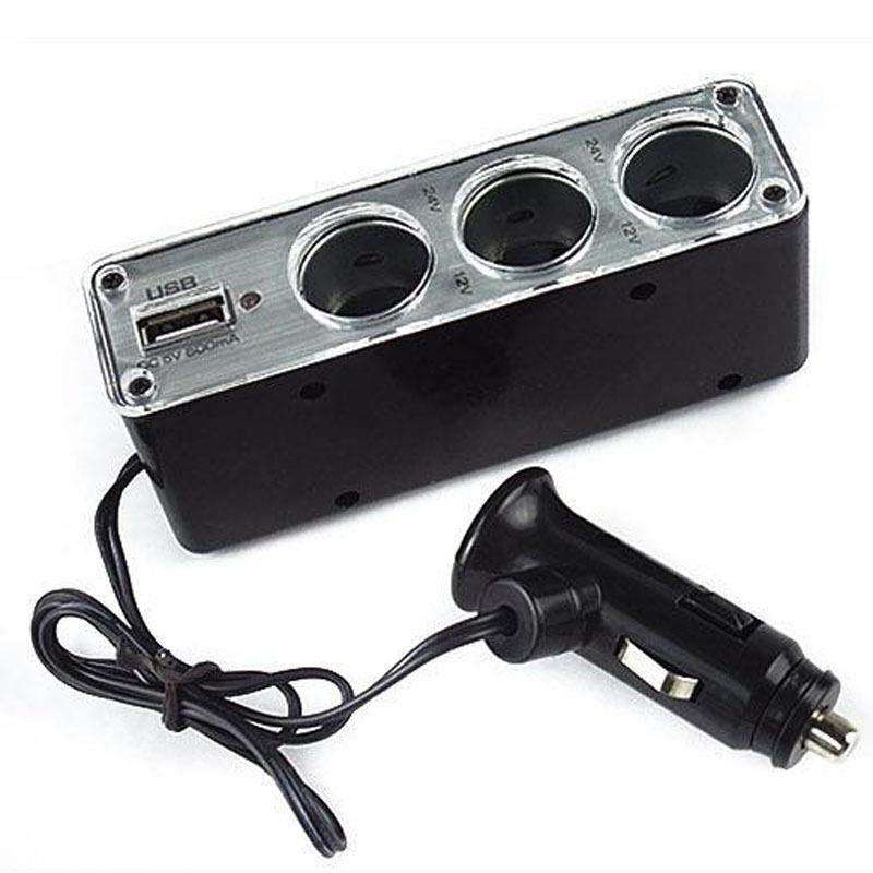 In-Car USB+Triple Socket Charger Adapter/Car Charger Extension Multiple Charging Points