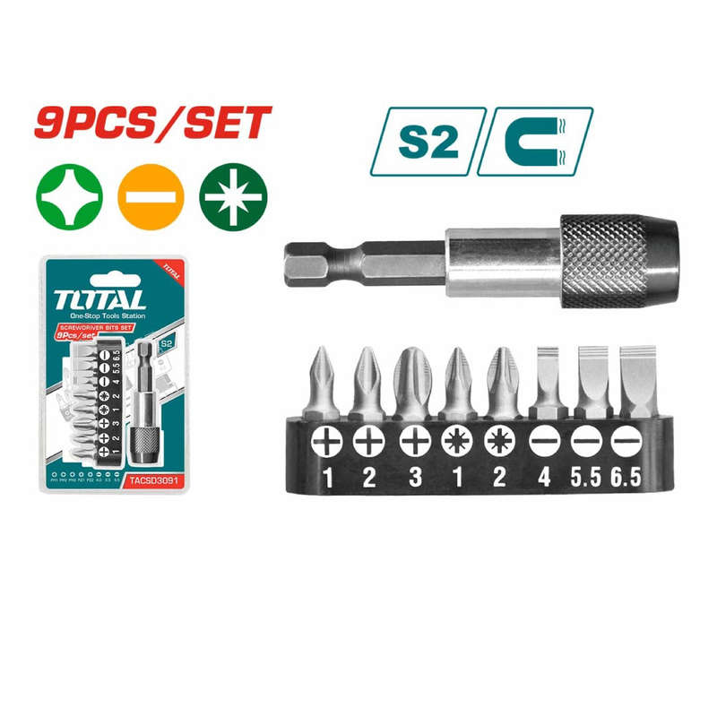 Total 9PCS Screwdriver Bits Set