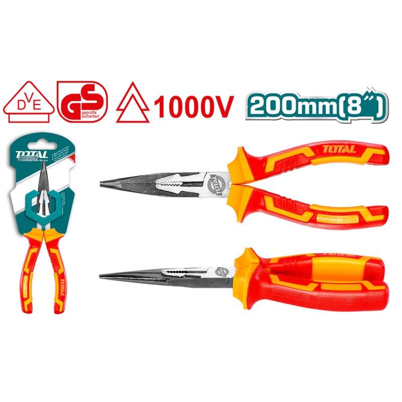 Total Heavy-Duty Insulated Long Nose Pliers- 8"/200mm