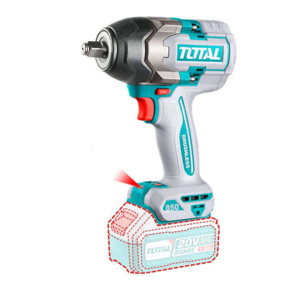 Total Cordless Impact Wrench 1/2" 850Nm + Battery & Charger Set