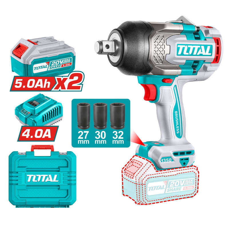 Total Cordless Impact Wrench 1/2" 1350Nm + Battery & Charger Set