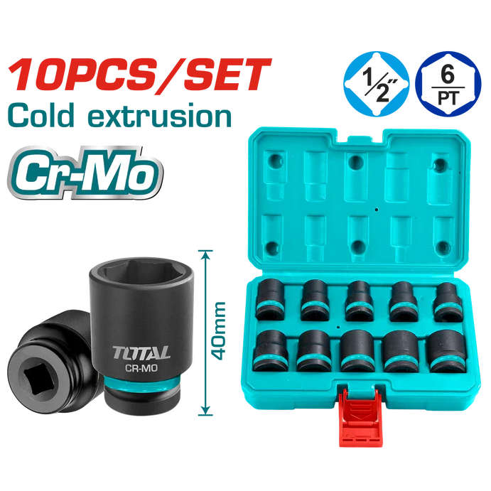Total Tools 1/2" Impact Socket Set - 10 Pieces
