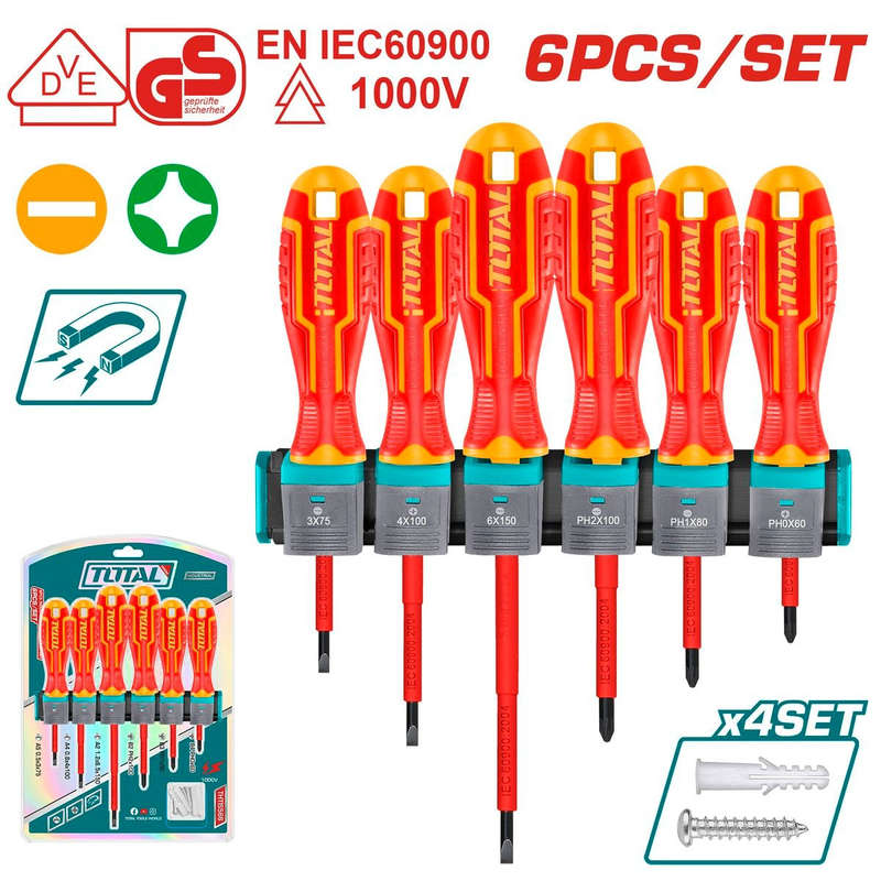 Total Industrial Insulated Screwdriver Set - 6 Piece