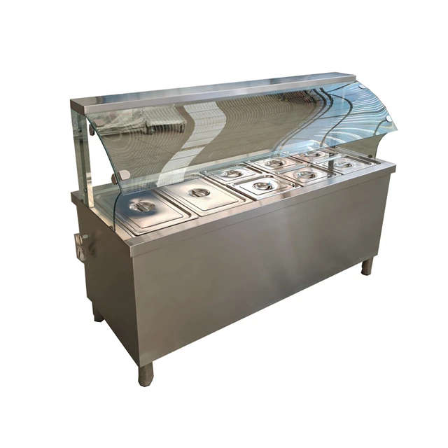 GLASS COVER COMMERCIAL BAIN MARIE FOOD WARMER 6 DIVISION  -  2100mm x 700mm x 900mmH