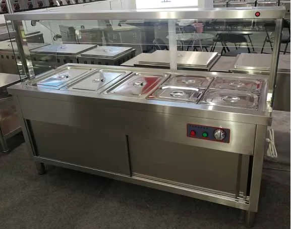GLASS COVER COMMERCIAL BAIN MARIE FOOD WARMER 6 DIVISION  -  2100mm x 700mm x 900mmH