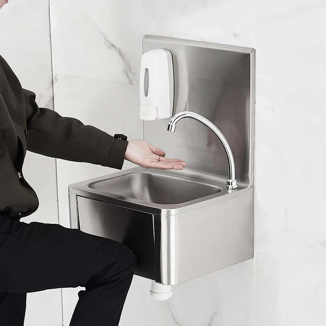 Wall Mount Knee Operated Hand Washing Sink With Splashback