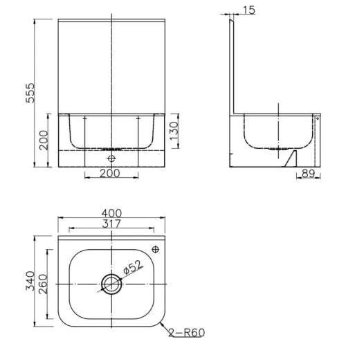 Wall Mount Knee Operated Hand Washing Sink With Splashback