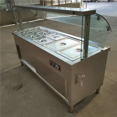 GLASS COVER COMMERCIAL BAIN MARIE FOOD WARMER 6 DIVISION  -  2100mm x 700mm x 900mmH