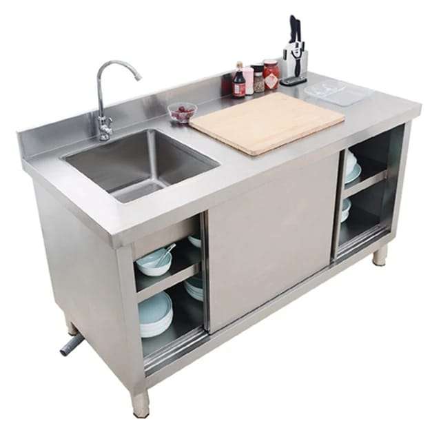 Single Bowl Sink Cabinet - 1500mm x 700mm x 900mmH -  RHS WORK AREA