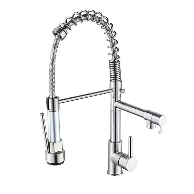 Sturdy Silver Pull Out Spring Kitchen Sink Faucet With Single Handle Water Tap