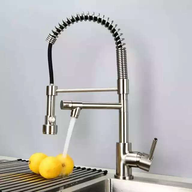 Sturdy Silver Pull Out Spring Kitchen Sink Faucet With Single Handle Water Tap
