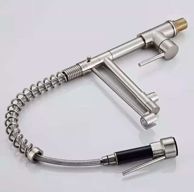 Sturdy Silver Pull Out Spring Kitchen Sink Faucet With Single Handle Water Tap