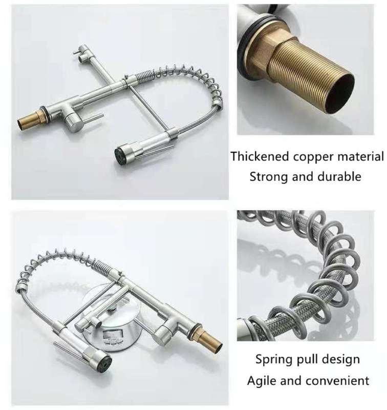 Sturdy Silver Pull Out Spring Kitchen Sink Faucet With Single Handle Water Tap