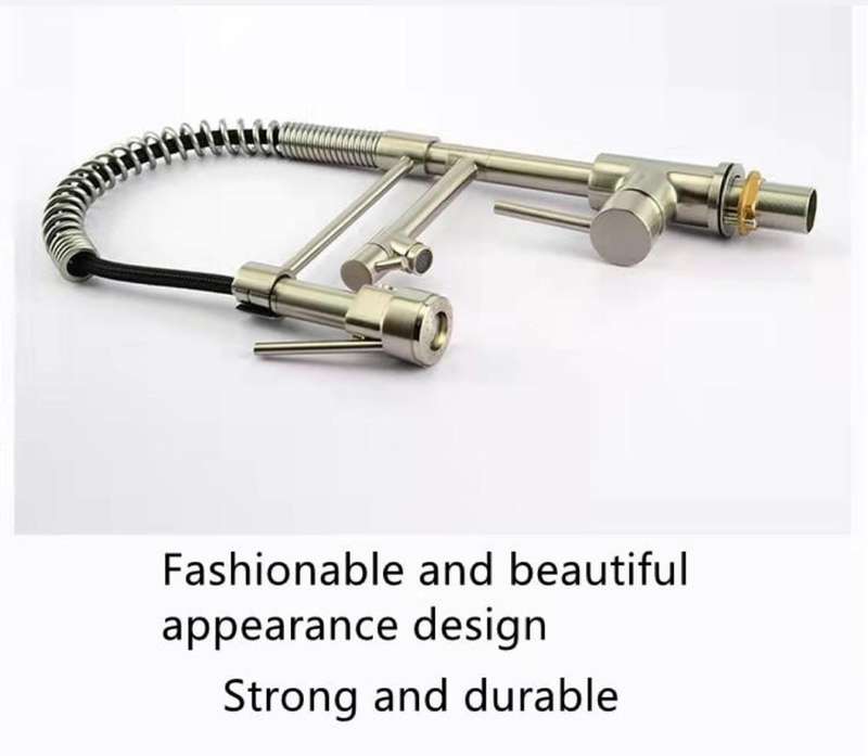 Sturdy Silver Pull Out Spring Kitchen Sink Faucet With Single Handle Water Tap