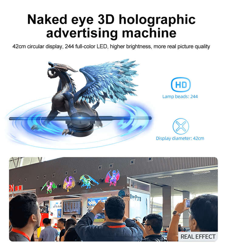 LED 3D HD Holographic Sign Spinning Projector - 42cm