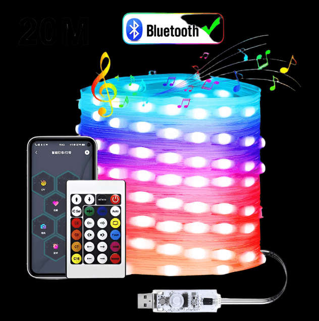 LED Smart String Fairy DIY Lights with Bluetooth and Remote - USB Powered