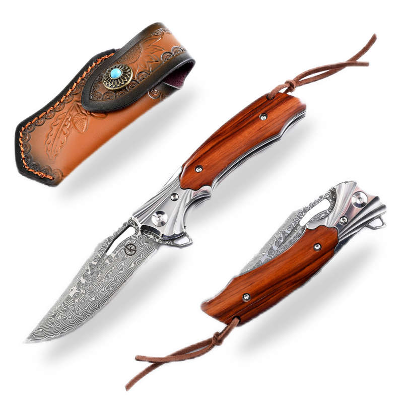 Koch - Handmade Stainless Damascus folder Rosewood - GT0171