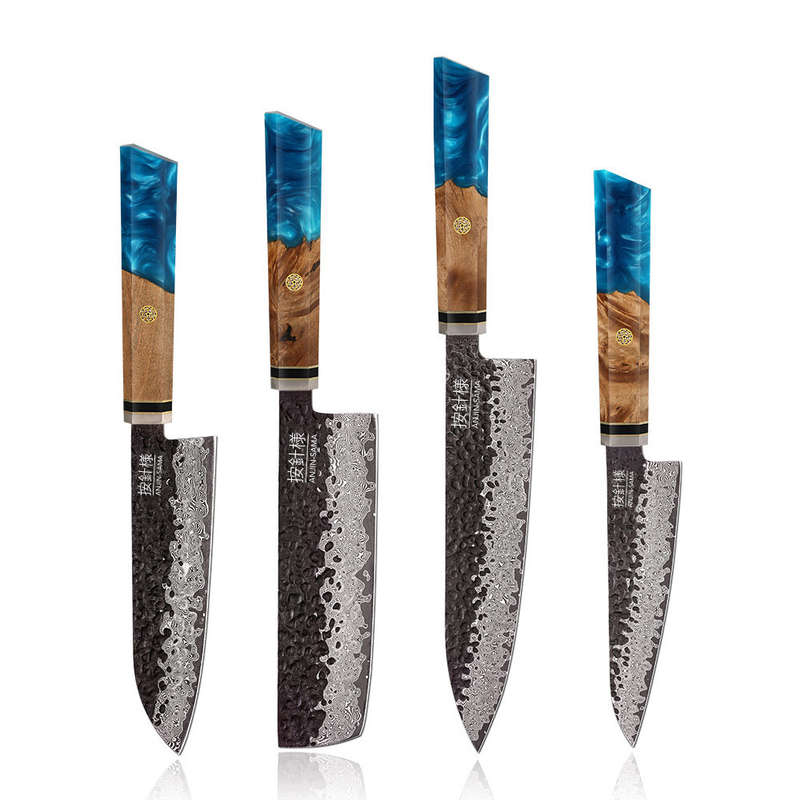 ANJIN SAMA Premium Kurouchi Hammered Stainless Damascus - SET