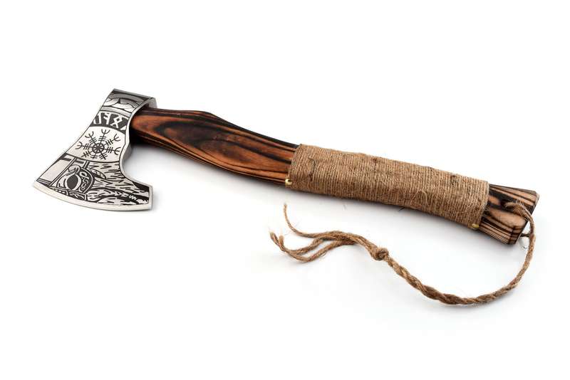 Engraved Viking Axe with leather sheath